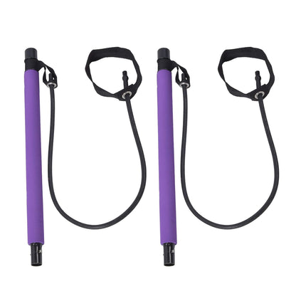 Fitness Exercise Tube Rod Gym Equipment Pilates Bar With Resistance Bands (2 Pc)